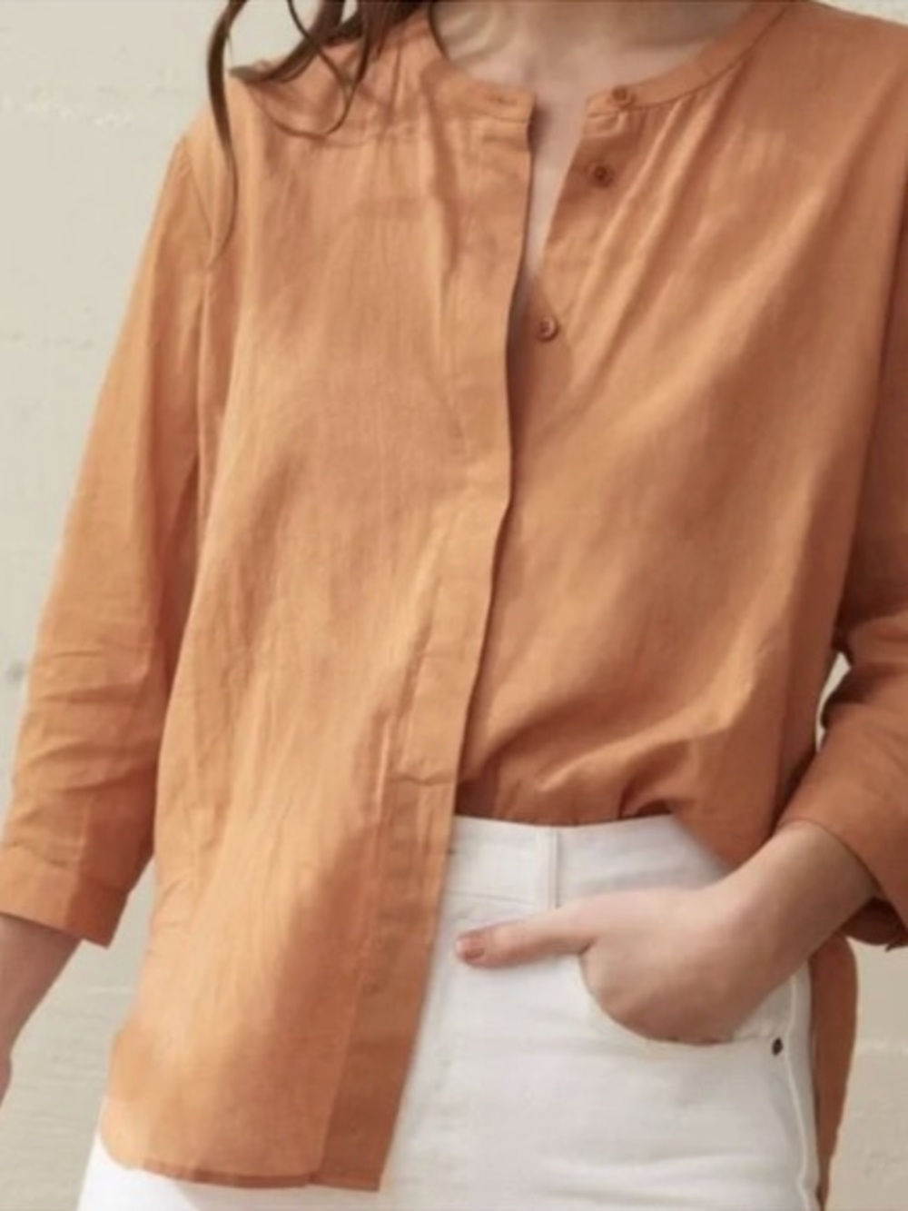 Jenni Kayne James Hidden Button Earthy Minimalist Contemporary Rust Blouse